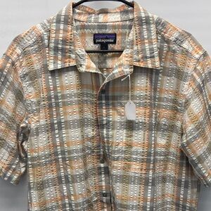 Patagonia Men's Short Sleeve Plaid Shirt - Orange and Gray